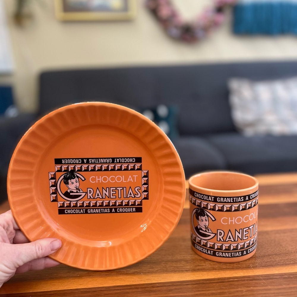 Chocolat Ranetias Orange Plate and Mug Set cute vintage style retro